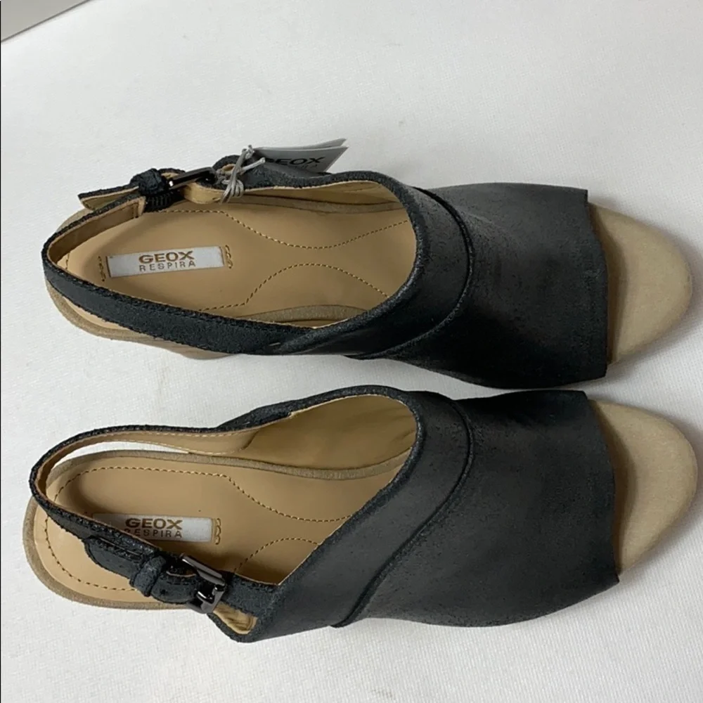 Geox Respira Janira leather and cork wedges